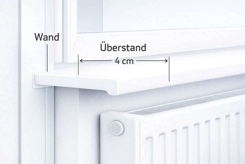 Eine Ansicht eines Fensterbank Überstandes über einer Heizung