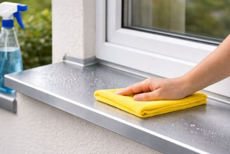 Eine Fensterbank austauschen außen mit Reinigungsmitteln