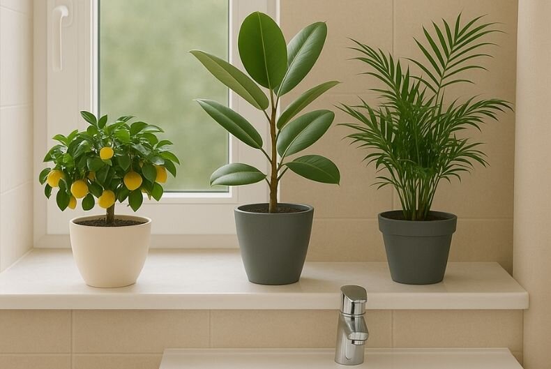 Eine Fensterbank im Bad als Pflanzenablage