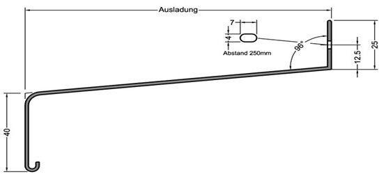 Eine Zeichnung des Profils der Aluminium-Fensterbank