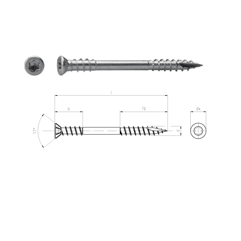 Product Image for Terrassenschrauben Edelstahl A2 Senkkopf I-Stern, Fräsrippen CUT-Spitze