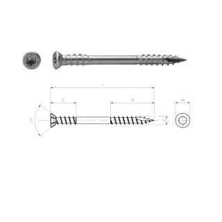 Terassenschrauben Edelstahl A2 Senkkopf I-Stern, Fräsrippen CUT-Spitze  5 x 40 50 Stück