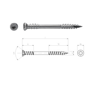 Terassenschrauben Edelstahl A2 Senkkopf I-Stern, Fräsrippen CUT-Spitze  5 x 80 500 Stück