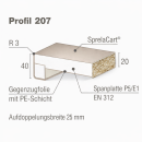 Sprela Fensterbank Profil 207 - Weiß, 40 mm Blende, 3 mm oben und unten, Träger Span P3 E1