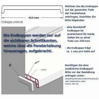 Kunststoff Fensterbank Weiß PVC inkl. Endkappen, Tiefe:  100 mm x Länge:  1000 mm