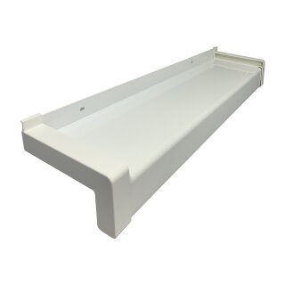 Aluminium Fensterbank weiß, Ausladung: 165 mm, Rasterlänge: 2100 mm Kunststoffgleitabschluss (Paar)